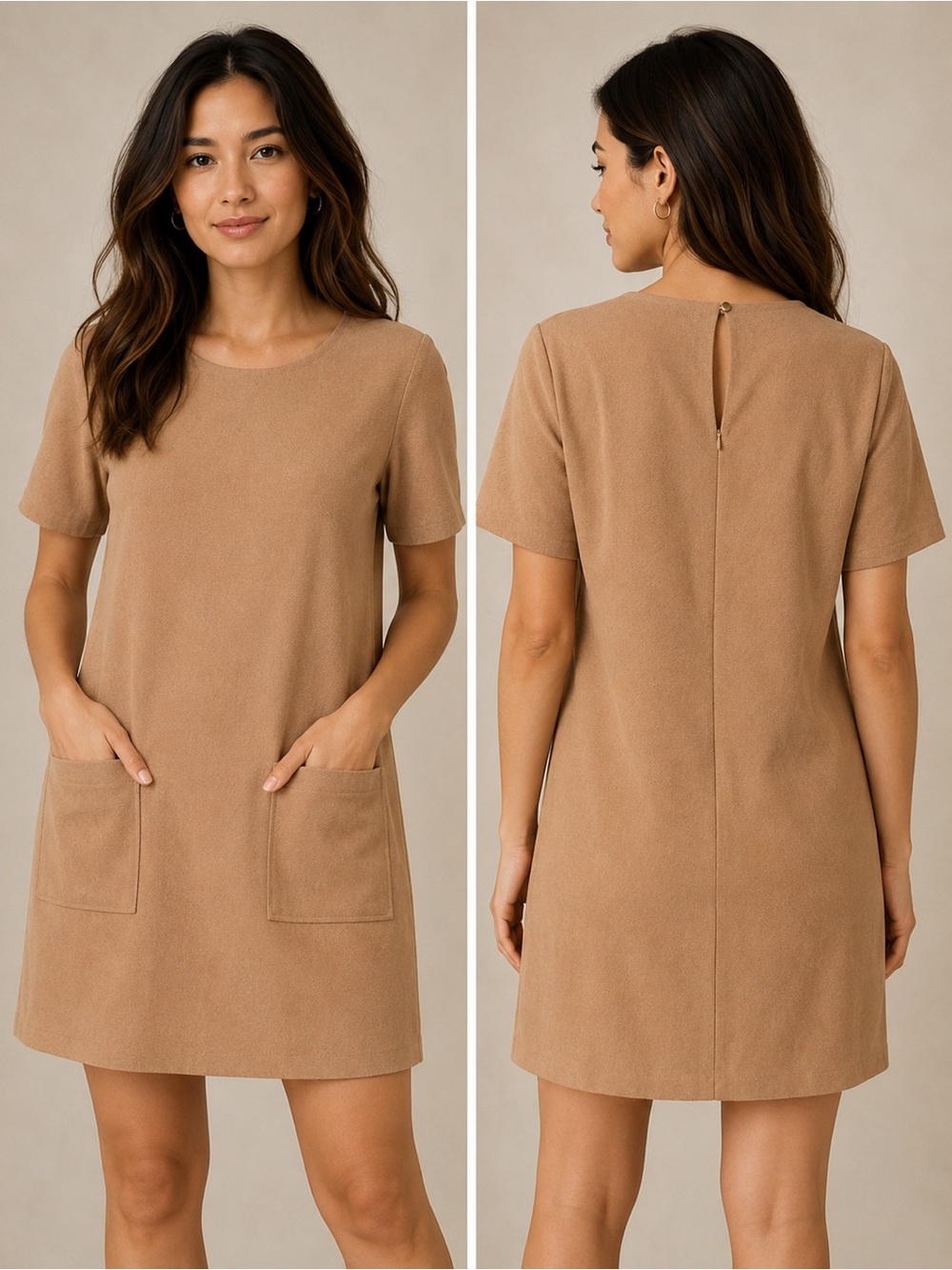 She + Sky Tan Textured Shift with keyhole opening in the Back.
